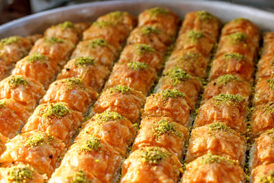 Traditional turkish dessert baklava on a tray