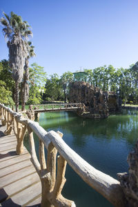 Scenic view of lake against clear blue sky