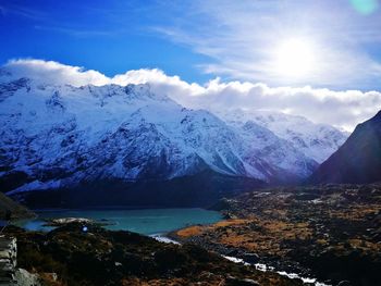 Scenic view of snowcapped mountains against sky