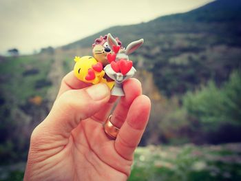 Close-up of hand holding flower