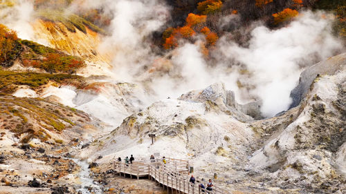 High angle view of people on mountain