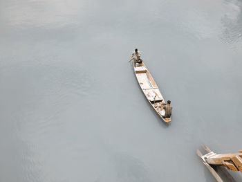 High angle view of boat in lake