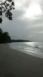 Scenic view of beach against cloudy sky