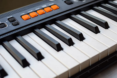 Close-up of piano keys. piano black and white keys and piano keyboard musical instrument placed