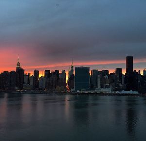 City lit up at dusk