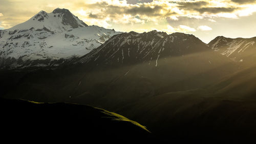 Scenic view of snowcapped mountains against sky