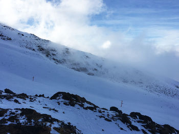 Snow covered mountains against sky