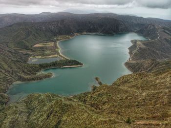 Aerial view of the fire lagoon in azores