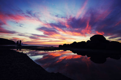 Scenic view of sea against orange sky