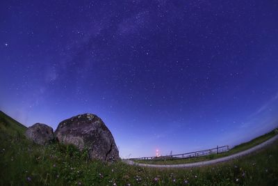 Scenic view of field against sky at night