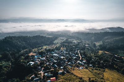 High angle view of townscape against sky