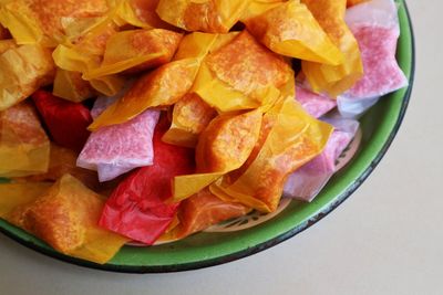 High angle view of fruits in bowl