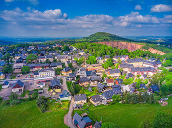 High angle view of townscape against sky