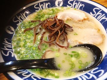 High angle view of soup in bowl