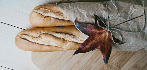 High angle view of bread on table