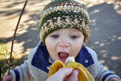 Portrait of cute boy in winter