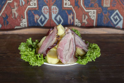 High angle view of vegetables on table