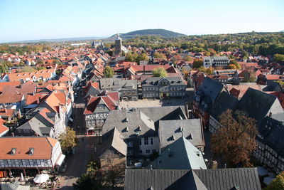 High angle view of townscape against sky