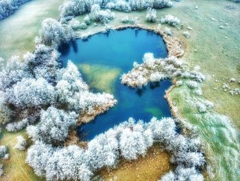 High angle view of snow on land