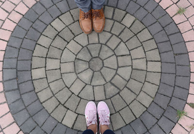 Low section of friends standing on cobblestone