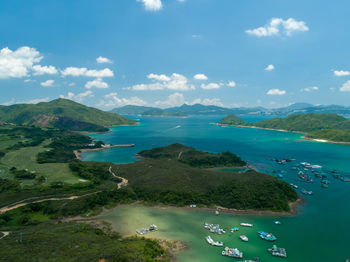 Scenic view of bay against sky