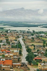 High angle view of townscape against sky