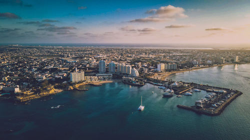 High angle view of city at waterfront