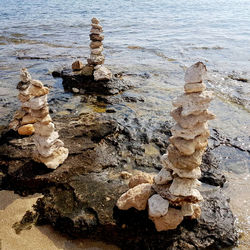 High angle view of rocks on shore