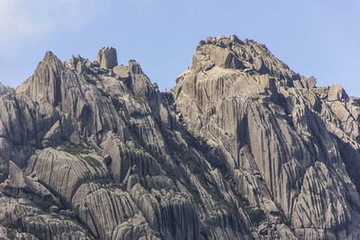 Low angle view of rocks against sky