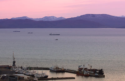 Fishing ships on port petropavlovsk-kamchatsky on pasific ocean