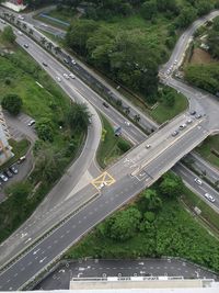 High angle view of highway by street in city