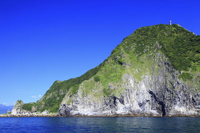 Scenic view of sea against clear blue sky