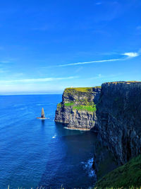 Scenic view of sea against blue sky