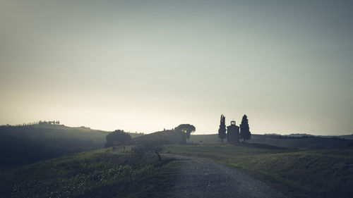 Photography and touristic location in tuscany, vitaleta chapel at colorful sunset, pienza, tuscany