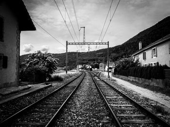 Railroad tracks on railroad station platform