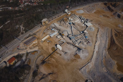 High angle view of construction site on field