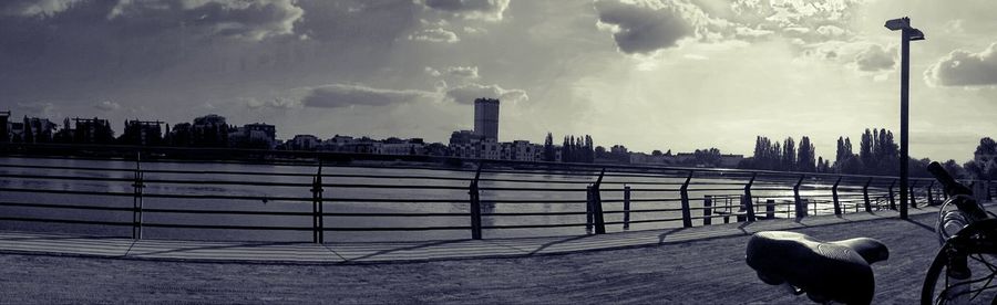 View of cityscape with river in background