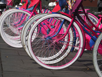 High angle view of bicycle parked on street