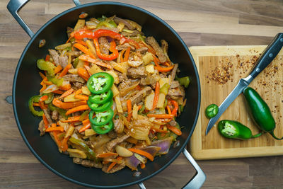 High angle view of food on table