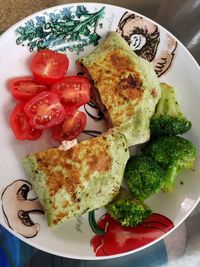 High angle view of breakfast served on plate