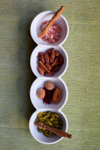 High angle view of breakfast on table