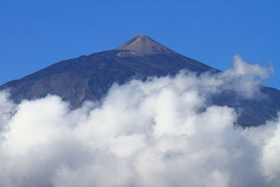 View of volcanic mountain against blue sky