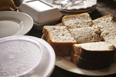 High angle view of breakfast on table