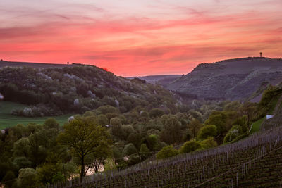 High angle view of landscape against sky during sunset