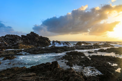 Scenic view of sea against sky during sunset