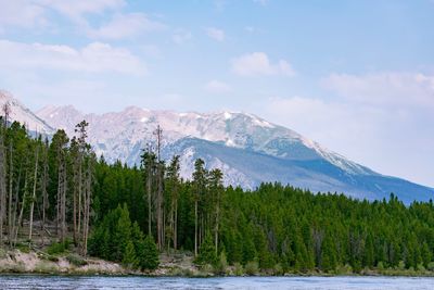 Scenic view of mountains and lake against sky