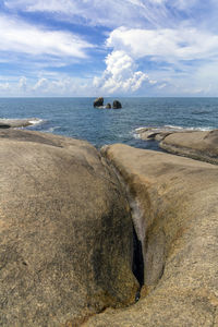 Scenic view of sea against cloudy sky