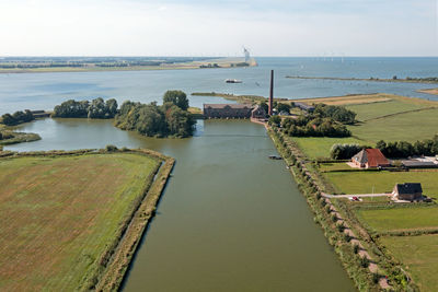 Aerial from the wouda pumping station near lemmer in friesland the netherlands