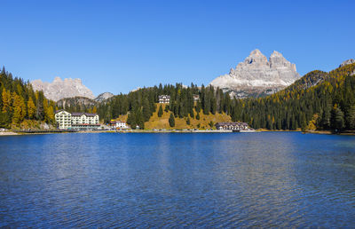 Scenic view of sea against clear blue sky