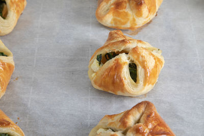 High angle view of bread on table